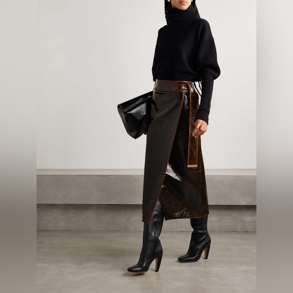 BRANDON MAXWELL Evelyn Belted Coated Wool Mahogany Glaze Skirt Size 8 NWT - Picture 2 of 16